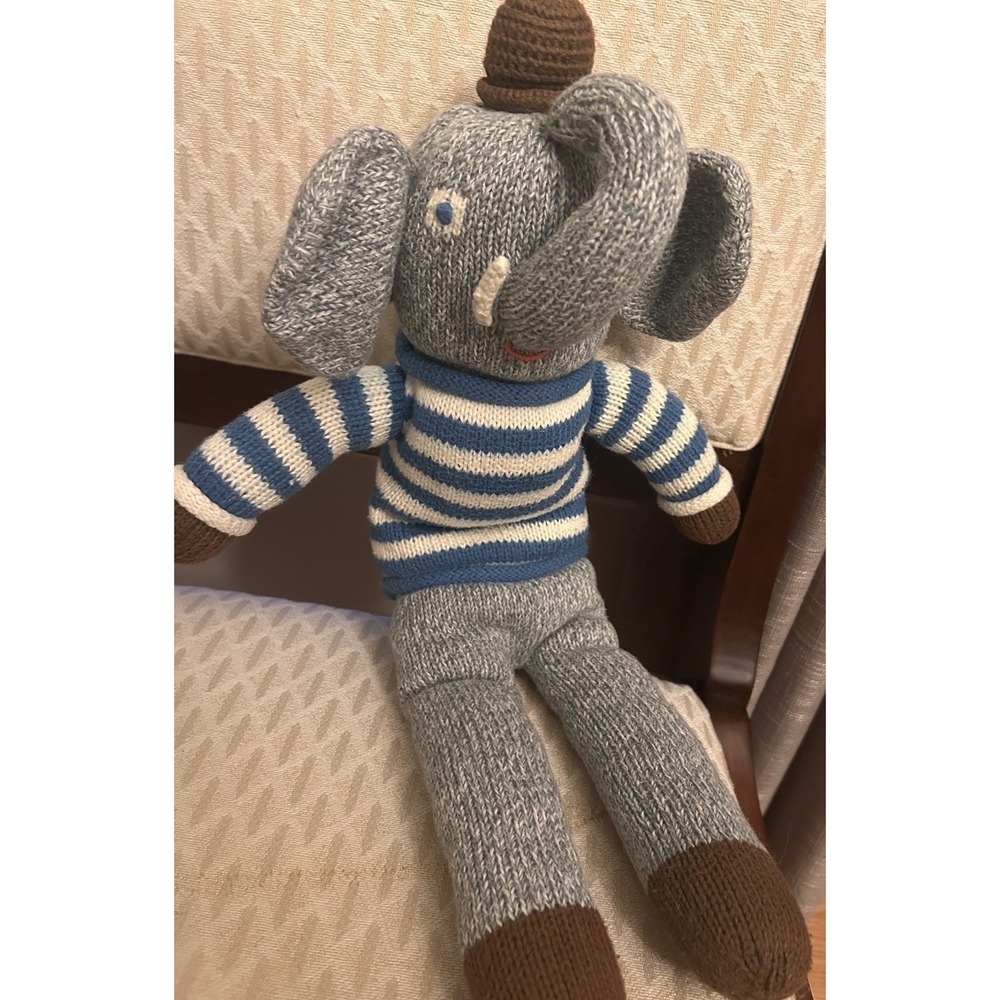 Blabla Knit Cotton 19'' Elephant Gray Striped Soft Plush Toys Sock Doll stuffed
